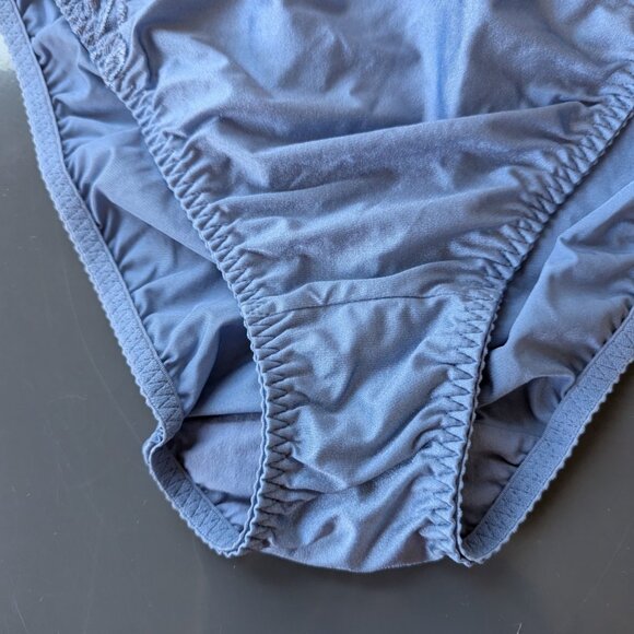 Vintage Wacoal Satin Second Skin High Cut Embroidered Panties Blue XL 84164 - Picture 5 of 12